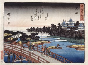 Estación 35, Yoshida; Serie Kyoka Tokaido (xilografía en color) de Ando or Utagawa Hiroshige