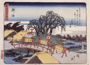 Estación 36, Goyu; Serie Kyoka Tokaido (xilografía en color) de Ando or Utagawa Hiroshige