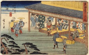 Estación 41, Narumi (xilografía en color, lápiz) de Ando or Utagawa Hiroshige