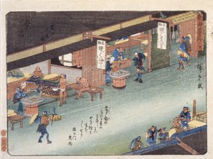 Estación 43, Kuwana (xilografía en color) de Ando or Utagawa Hiroshige