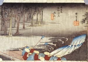Tsuchiyama, Lluvia de primavera (xilografía en color) de Ando or Utagawa Hiroshige