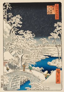 La colina Yūhi y el puente de los tambores en Meguro de Ando or Utagawa Hiroshige