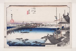 Yoshida: El puente del río Toyokawa de Ando or Utagawa Hiroshige
