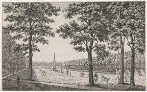 Vista del campamento francés en Malieveld en La Haya en honor a la subida al trono de Luis Napoleón
