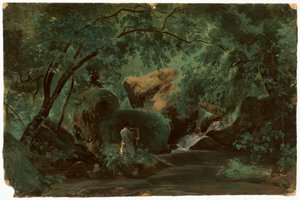 Interior del bosque con un pintor, Civita Castellana
