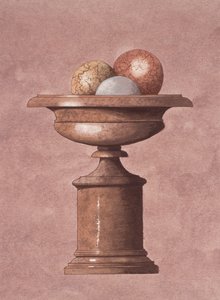 Jarrón de mármol, marrón, bolas azules y amarillas de Andras Kaldor