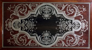 Decoración en el interior de la puerta del gabinete de ébano, por André-Charles Boulle, Francia de Andre Charles Boulle
