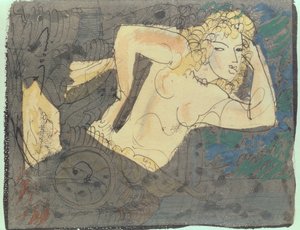 Ilustración del poema "La hilandera", de los "Álbumes de versos antiguos, Encantos" de Paul Valery (1871-1945) (técnica mixta)
