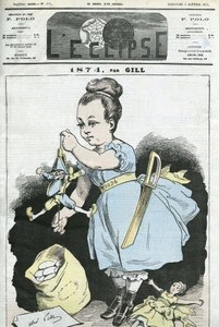 1874: una mujer manipula una marioneta. Portada en “L