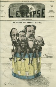 Auguste Vacquerie (1819-1895), Victor Hugo (1802-1885), Charles Hugo (1826-1871), y Paul Meurice (1818-1905), hombres de letras franceses. Portada en “L