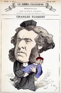Caricatura de Charles Floquet (1828-1896), abogado y presidente del Consejo entre 1888 y 1889. Hirió al General Boulanger en un duelo, cuyas ideas combatía. Dibujo de Gill en 