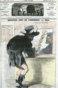 Caricatura de "Mercurio, Dios del Comercio". Portada en "L