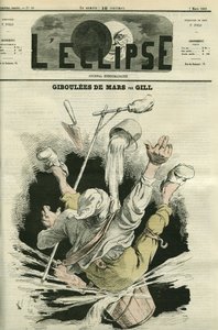Giboulées de mars, ilustración de un hombre cayendo en un cubo. Portada en 