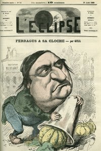 Louis Ulbach dit Ferragus (1822-1889), redactor jefe del periódico “La Cloche”, escritor y periodista francés. Portada en “L