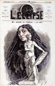 Mademoiselle Agar (del Odéon) Actriz en la Academia Francesa. Dibujo de Gill en el Eclipse de Andre Gill