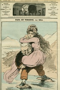 Retrato de Adolphe Thiers (1797-1877), historiador y político francés, representado en "Paul et Virginie" (la República). Portada en "L