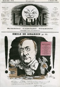 Retrato de Emile de Girardin (1806-1881), periodista francés. Caricatura de Gill, en “La Luna”, 11 de noviembre
