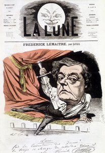 Retrato de Frédérick Lemaître (1800-1876), actor dramático francés. Caricatura de Gill en “La Lune”, 16 de junio