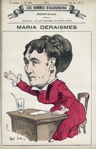 Retrato de Maria Deraismes (1828-1894), mujer de letras y feminista francesa, fundó con Leon Richer, Louise Michel y Paule Minck la Asociación por el derecho de las mujeres en 1869. Caricatura por Gill, París