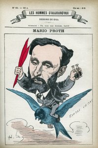 Retrato de Mario Proth (1832-1891), escritor, crítico literario y publicista francés. Caricatura de Gill, París de Andre Gill