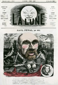 Retrato de Paul Feval (1816-1887), escritor francés. Caricatura de Gill, en 