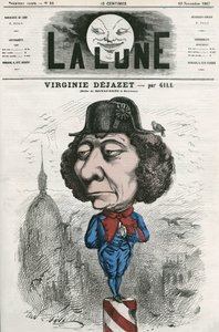 Retrato de Virginie Dejazet (1798-1875), actriz francesa en el papel de Bonaparte. Caricatura de Gill, en 