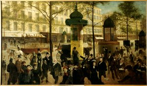 Boceto para un panorama del Boulevard Montmartre con personalidades parisinas contemporáneas de Andre Gill
