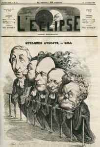 Algunos abogados, Emmanuel Arago (1812-1896), Leon Gambetta (1838-1882), Jules Grevy (1807-1891), Laurier y Adolphe Cremieux (1796-1880). Portada en “L