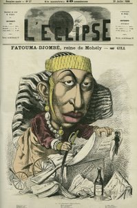 Zombe-Fatoum (1836-1878), reina de Moheli en las Comoras, visitando Francia en 1868. También llamada Djombe-Fatouma o Jumbe Fatouma o Jumbe Fatima. Portada en “L
