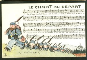 Tarjeta Postal, Satírica en Colores: El Canto de la Partida - Guerra del 14 -18, Canto - Soldados Ilustración de André Helle (1875-1945) de Andre Helle