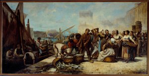 La llegada de los pescadores al muelle Saint Jean de Marsella Pintura de André Marius Guindon (1830-?) Siglo XIX Marsella, Museo de Bellas Artes
