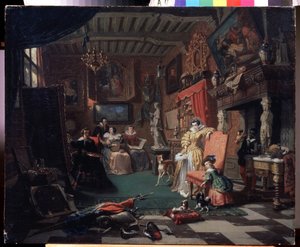 "El estudio del pintor Anthony (Antoon) van Dyck (1599-1641) pintando un retrato" (Sir Anthonis van Dyck pintando un retrato) Pintura de André Plumot (1829-1906) 1853 Museo Regional de Arte, Kaluga Rusia