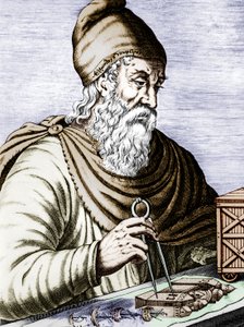 Archimede (287-212 avJC), físico y matemático griego siciliano, grabado documento coloreado de Andre Thevet