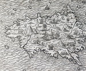 Mapa de Sumatra, grabado por Andre Thevet, París, Francia de Andre Thevet