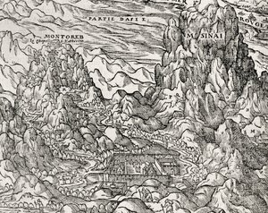 Región montañosa del Sinaí, grabado por Andre Thevet (1504-1592), París, Francia de Andre Thevet