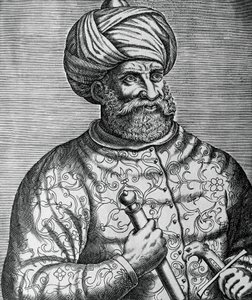 Retrato de Khayr al-Din, conocido como Barbarroja, corsario y almirante turco, grabado de Andre Thevet de Andre Thevet