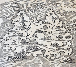 Isla de la Trinidad, grabado de Cosmología Universal de Andre Thevet