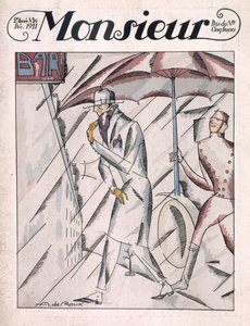 Hombre con gabardina, portada de la revista "Monsieur", nº 24, pub. diciembre de 1921 (impresión en pochoir) de Andre de Roux