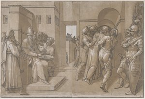 Cristo es llevado, los soldados están a la derecha de la hoja, 1585 de Andrea Andreani
