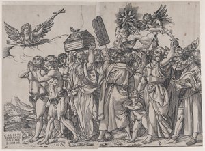 Sección A: un ángel sosteniendo una cruz en la parte superior izquierda, Adán y Eva abajo, del Triunfo de..., 1836