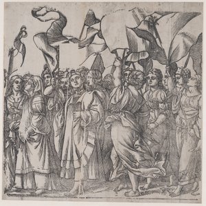 Sección C: mártires y santas sosteniendo estandartes, del Triunfo de Cristo, 1836