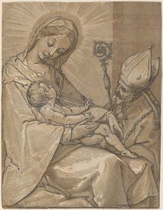 Madonna y niño con un obispo