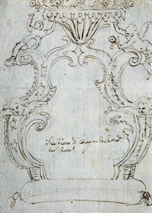 Boceto para respaldo de silla, ca 1715, por Andrea Brustolon, lápiz y pluma sobre papel blanco, Italia de Andrea Brustolon