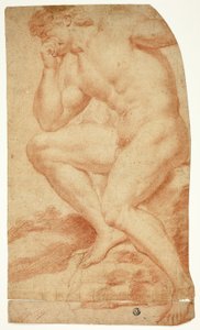Desnudo académico masculino sentado de perfil a la izquierda de Andrea Camassei