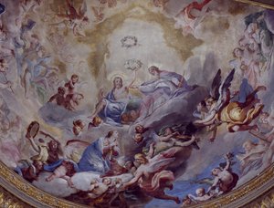 Coronación de la Virgen, fresco pintado en 1699 por Andrea Lanzani (1641-1712) del coro del Santuario de la Incoronata, Lodi, Italia de Andrea Lanzani