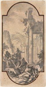 Figures Near the Ruins of a Corinthian Temple (recto) de Andrea Locatelli