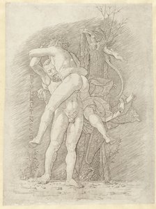 Hércules y Anteo El dios invencible Hércules (título sobre objeto)