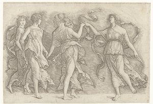 cuatro mujeres bailando de Andrea Mantegna (school of)