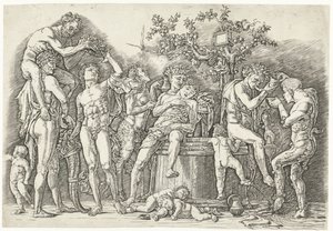 Bacanal con sátiros y bacantes en el lagar de Andrea Mantegna