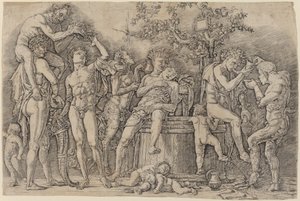 Bacanal con una cuba de vino de Andrea Mantegna